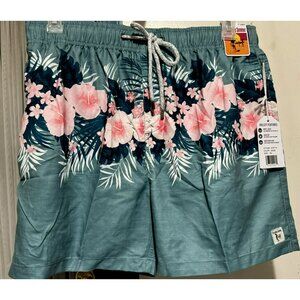 Mens The Endless Summer Sz L  Swim Board Trunks Tropical Floral Sage Teal Pink
